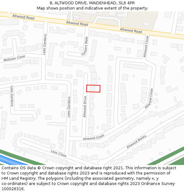 8, ALTWOOD DRIVE, MAIDENHEAD, SL6 4PR: Location map and indicative extent of plot