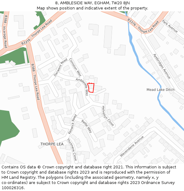 8, AMBLESIDE WAY, EGHAM, TW20 8JN: Location map and indicative extent of plot