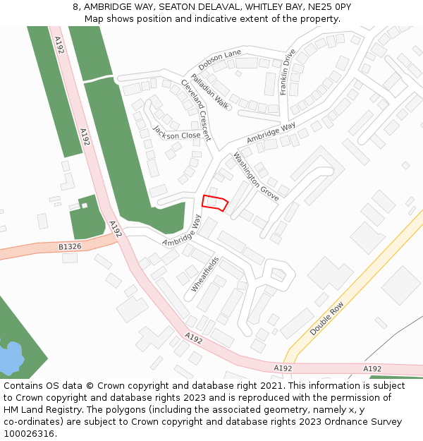 8, AMBRIDGE WAY, SEATON DELAVAL, WHITLEY BAY, NE25 0PY: Location map and indicative extent of plot