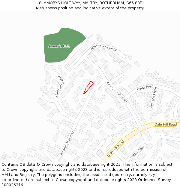 8, AMORYS HOLT WAY, MALTBY, ROTHERHAM, S66 8RF: Location map and indicative extent of plot