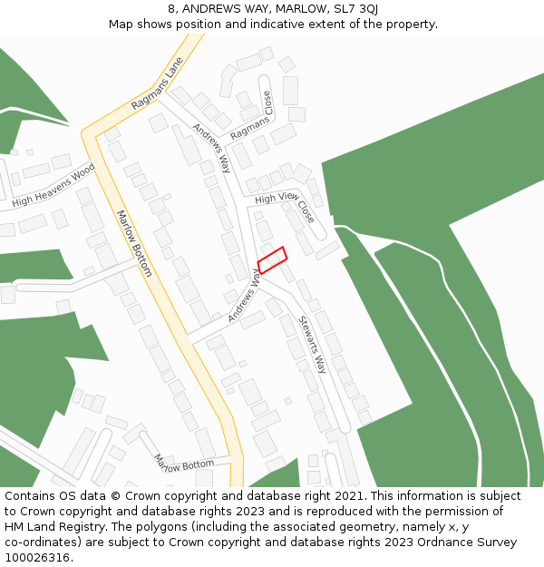 8, ANDREWS WAY, MARLOW, SL7 3QJ: Location map and indicative extent of plot