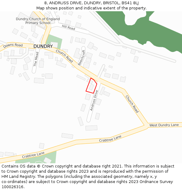 8, ANDRUSS DRIVE, DUNDRY, BRISTOL, BS41 8LJ: Location map and indicative extent of plot