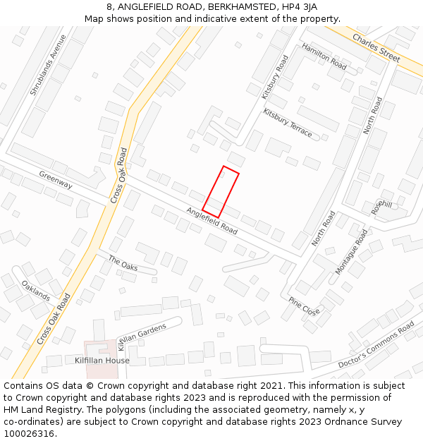 8, ANGLEFIELD ROAD, BERKHAMSTED, HP4 3JA: Location map and indicative extent of plot