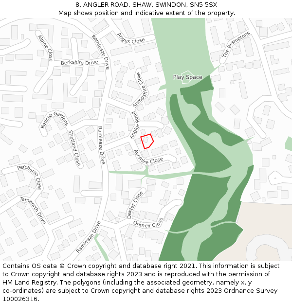 8, ANGLER ROAD, SHAW, SWINDON, SN5 5SX: Location map and indicative extent of plot