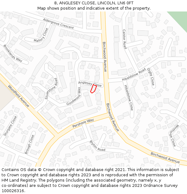 8, ANGLESEY CLOSE, LINCOLN, LN6 0FT: Location map and indicative extent of plot