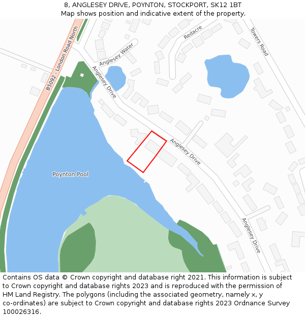 8, ANGLESEY DRIVE, POYNTON, STOCKPORT, SK12 1BT: Location map and indicative extent of plot