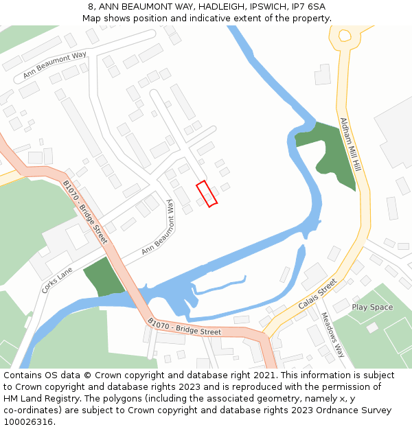 8, ANN BEAUMONT WAY, HADLEIGH, IPSWICH, IP7 6SA: Location map and indicative extent of plot