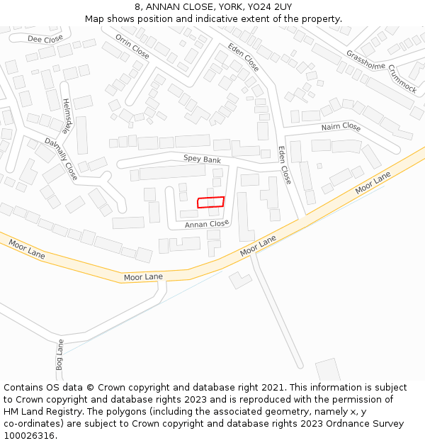 8, ANNAN CLOSE, YORK, YO24 2UY: Location map and indicative extent of plot