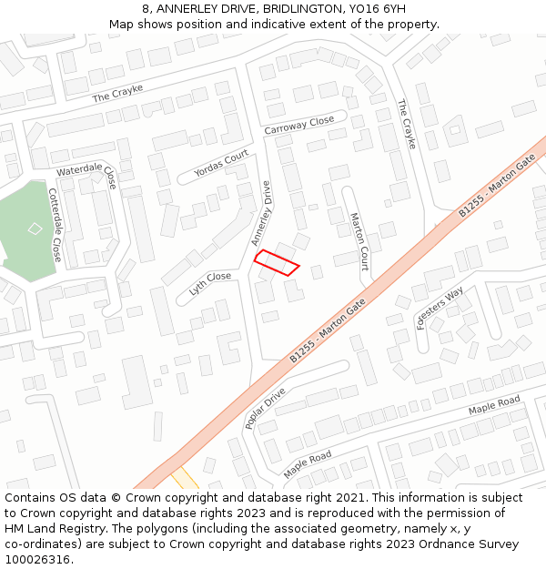 8, ANNERLEY DRIVE, BRIDLINGTON, YO16 6YH: Location map and indicative extent of plot