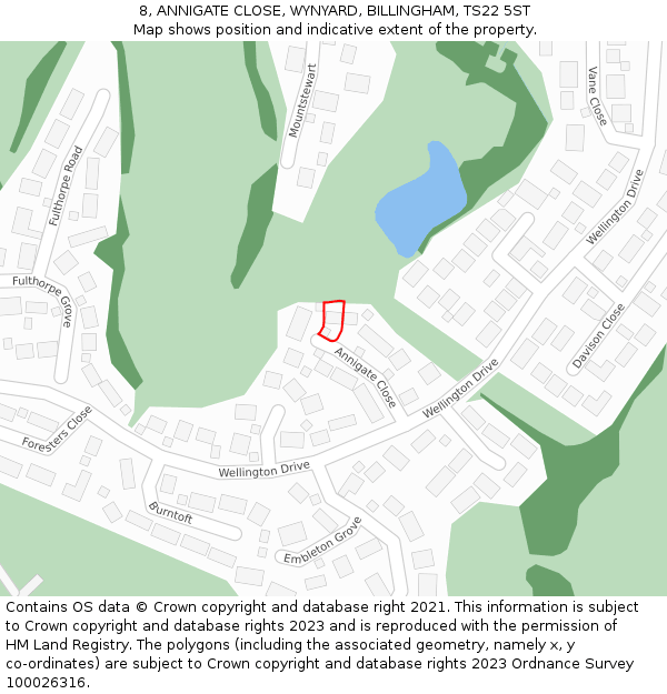 8, ANNIGATE CLOSE, WYNYARD, BILLINGHAM, TS22 5ST: Location map and indicative extent of plot