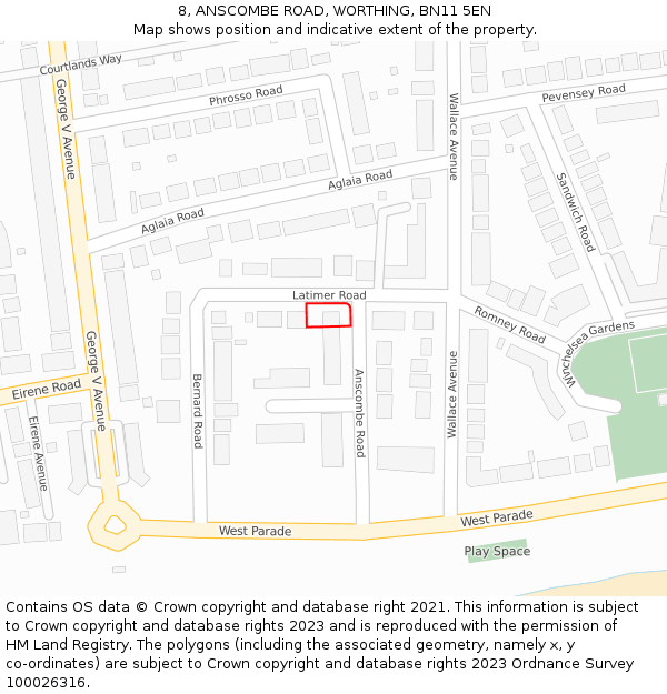 8, ANSCOMBE ROAD, WORTHING, BN11 5EN: Location map and indicative extent of plot