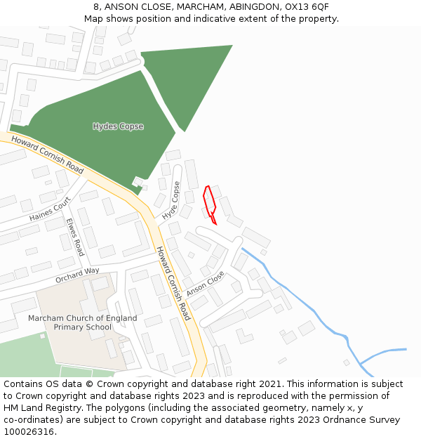 8, ANSON CLOSE, MARCHAM, ABINGDON, OX13 6QF: Location map and indicative extent of plot