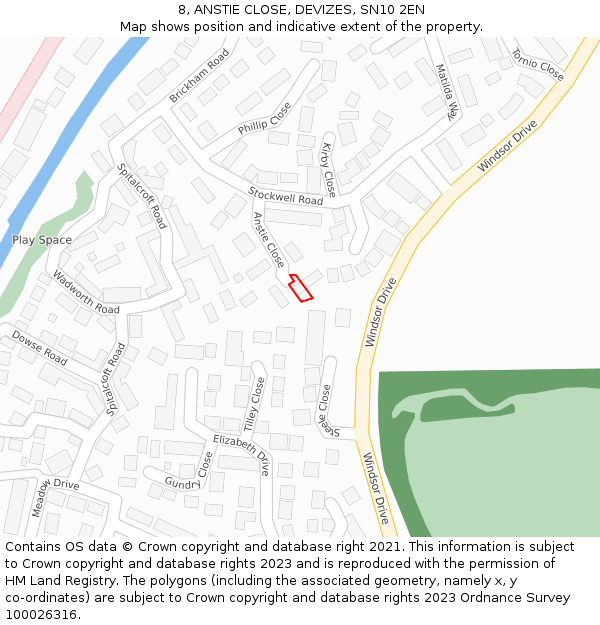 8, ANSTIE CLOSE, DEVIZES, SN10 2EN: Location map and indicative extent of plot