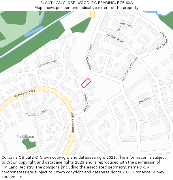 8, ANTHIAN CLOSE, WOODLEY, READING, RG5 4XA: Location map and indicative extent of plot