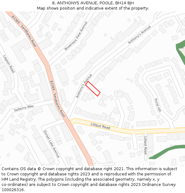 8, ANTHONYS AVENUE, POOLE, BH14 8JH: Location map and indicative extent of plot