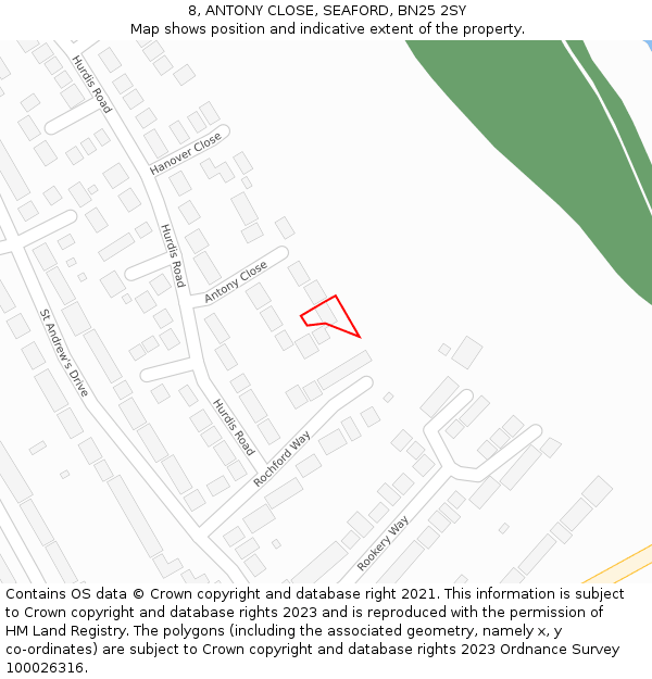 8, ANTONY CLOSE, SEAFORD, BN25 2SY: Location map and indicative extent of plot