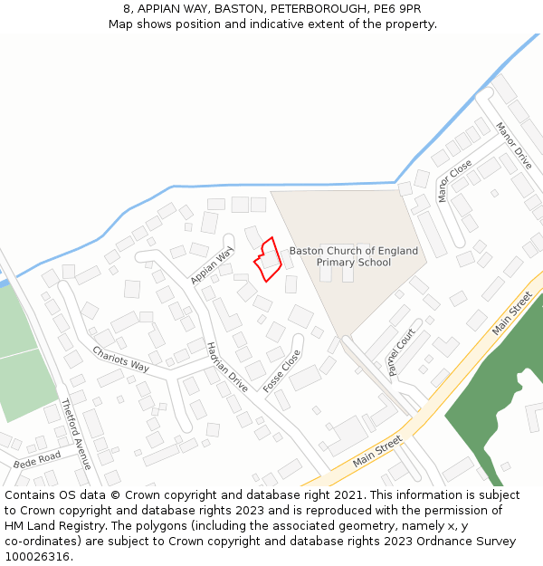 8, APPIAN WAY, BASTON, PETERBOROUGH, PE6 9PR: Location map and indicative extent of plot