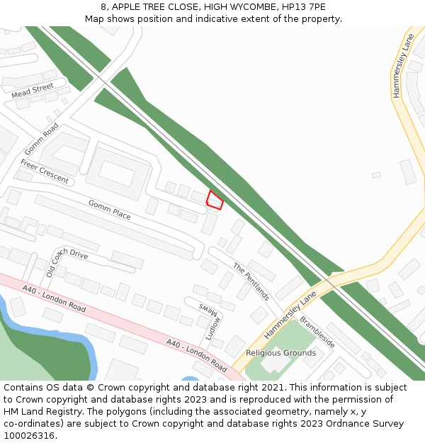 8, APPLE TREE CLOSE, HIGH WYCOMBE, HP13 7PE: Location map and indicative extent of plot