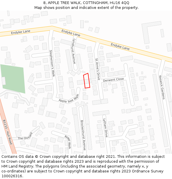 8, APPLE TREE WALK, COTTINGHAM, HU16 4QQ: Location map and indicative extent of plot