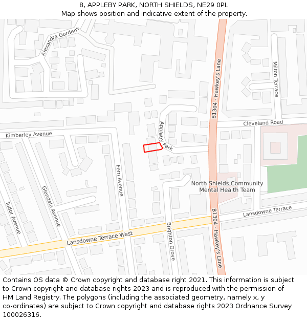 8, APPLEBY PARK, NORTH SHIELDS, NE29 0PL: Location map and indicative extent of plot