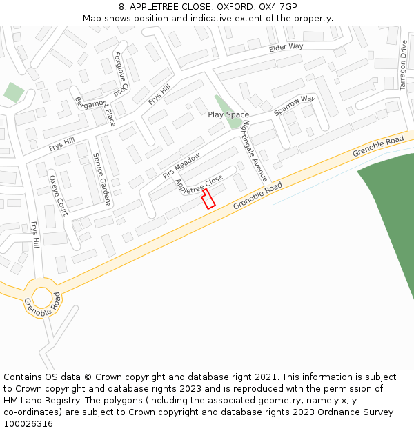 8, APPLETREE CLOSE, OXFORD, OX4 7GP: Location map and indicative extent of plot