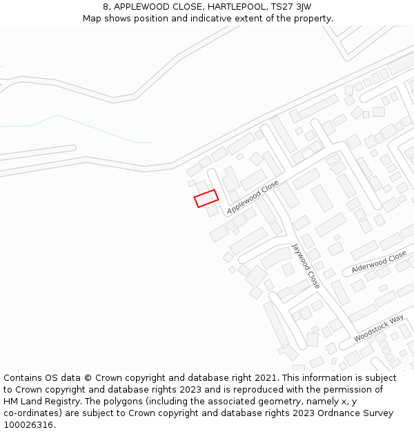8, APPLEWOOD CLOSE, HARTLEPOOL, TS27 3JW: Location map and indicative extent of plot