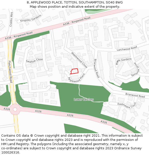 8, APPLEWOOD PLACE, TOTTON, SOUTHAMPTON, SO40 8WG: Location map and indicative extent of plot