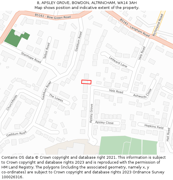 8, APSLEY GROVE, BOWDON, ALTRINCHAM, WA14 3AH: Location map and indicative extent of plot