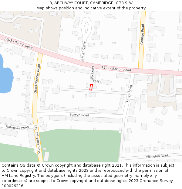 8, ARCHWAY COURT, CAMBRIDGE, CB3 9LW: Location map and indicative extent of plot