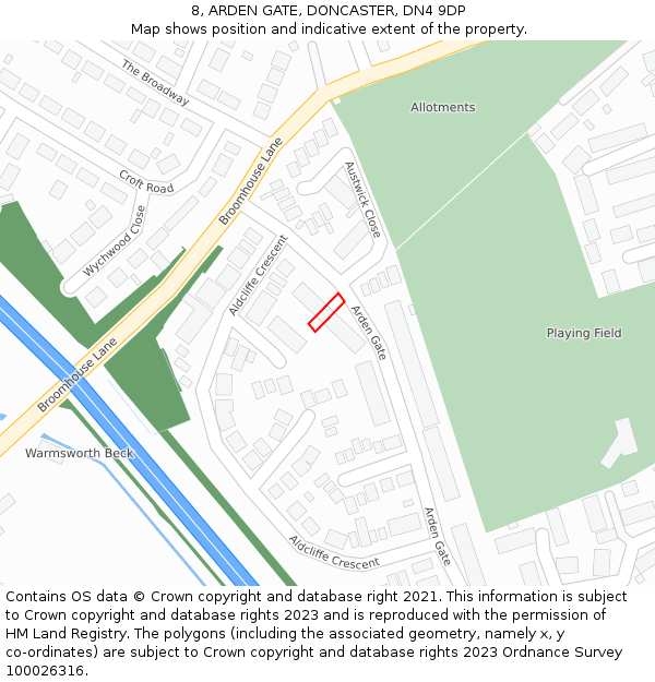 8, ARDEN GATE, DONCASTER, DN4 9DP: Location map and indicative extent of plot