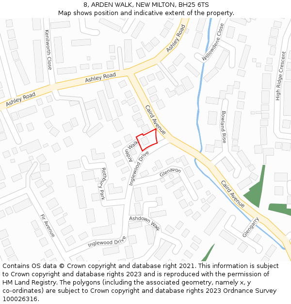 8, ARDEN WALK, NEW MILTON, BH25 6TS: Location map and indicative extent of plot