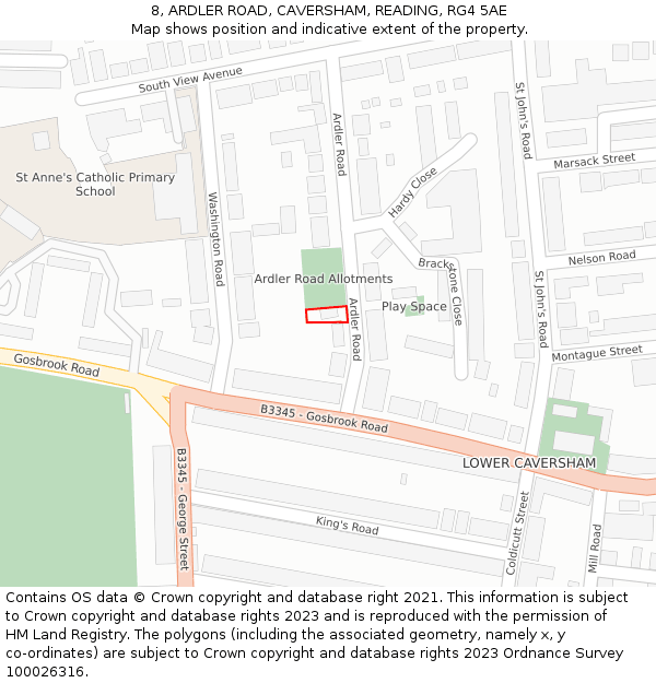 8, ARDLER ROAD, CAVERSHAM, READING, RG4 5AE: Location map and indicative extent of plot