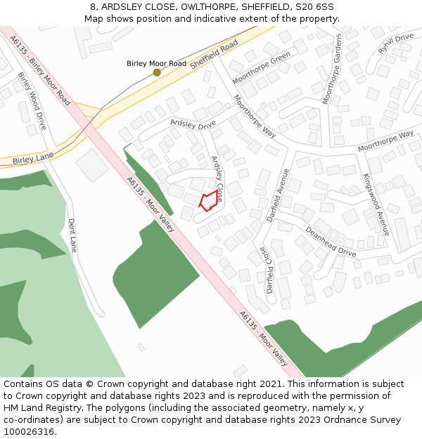 8, ARDSLEY CLOSE, OWLTHORPE, SHEFFIELD, S20 6SS: Location map and indicative extent of plot