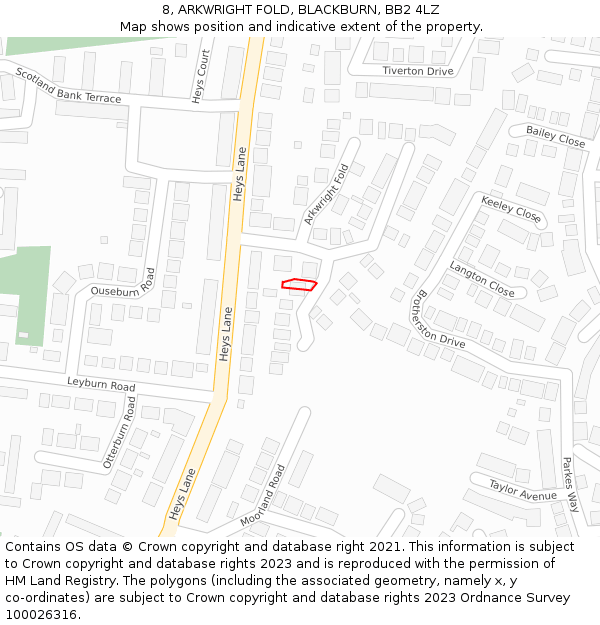 8, ARKWRIGHT FOLD, BLACKBURN, BB2 4LZ: Location map and indicative extent of plot