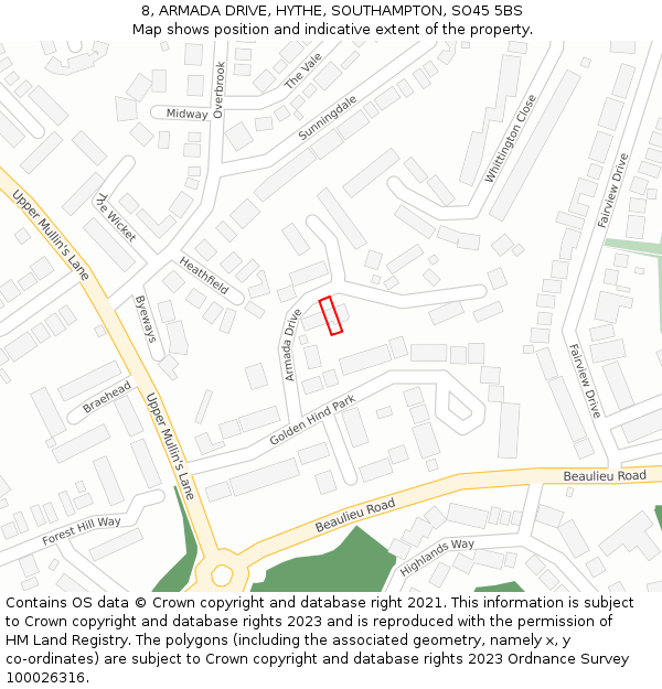 8, ARMADA DRIVE, HYTHE, SOUTHAMPTON, SO45 5BS: Location map and indicative extent of plot