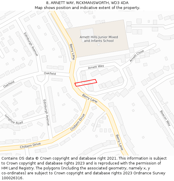 8, ARNETT WAY, RICKMANSWORTH, WD3 4DA: Location map and indicative extent of plot