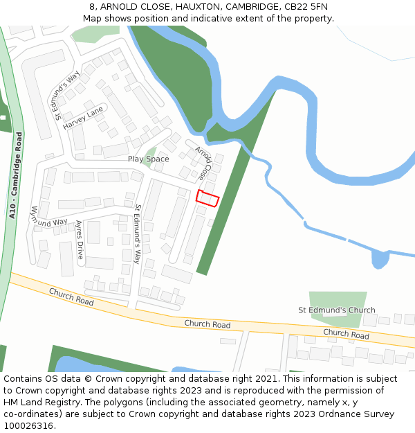 8, ARNOLD CLOSE, HAUXTON, CAMBRIDGE, CB22 5FN: Location map and indicative extent of plot