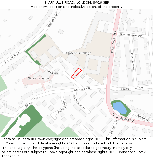 8, ARNULLS ROAD, LONDON, SW16 3EP: Location map and indicative extent of plot