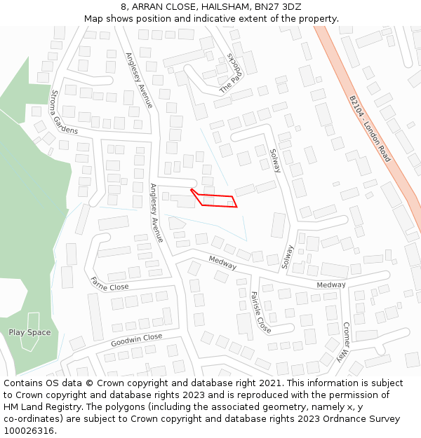 8, ARRAN CLOSE, HAILSHAM, BN27 3DZ: Location map and indicative extent of plot