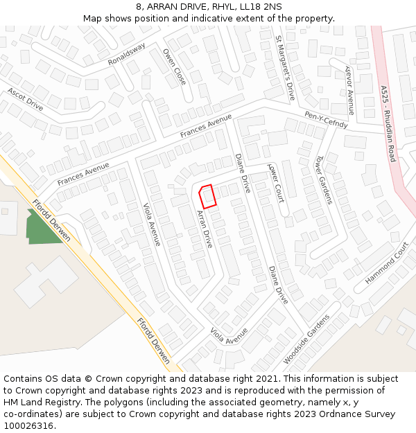 8, ARRAN DRIVE, RHYL, LL18 2NS: Location map and indicative extent of plot