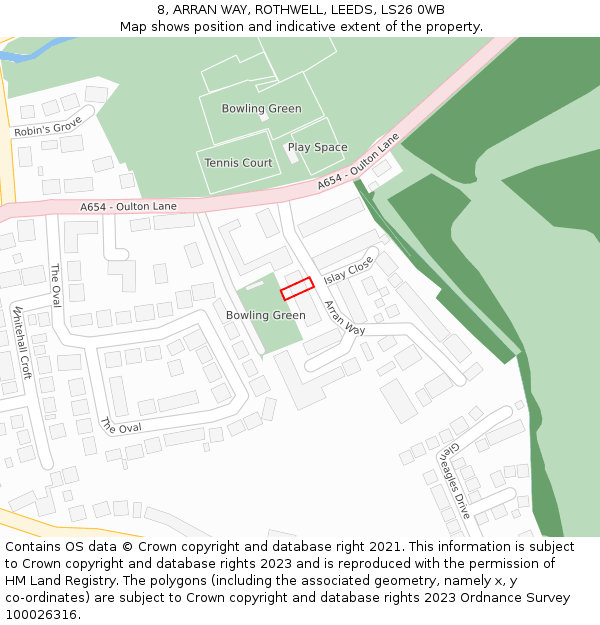 8, ARRAN WAY, ROTHWELL, LEEDS, LS26 0WB: Location map and indicative extent of plot