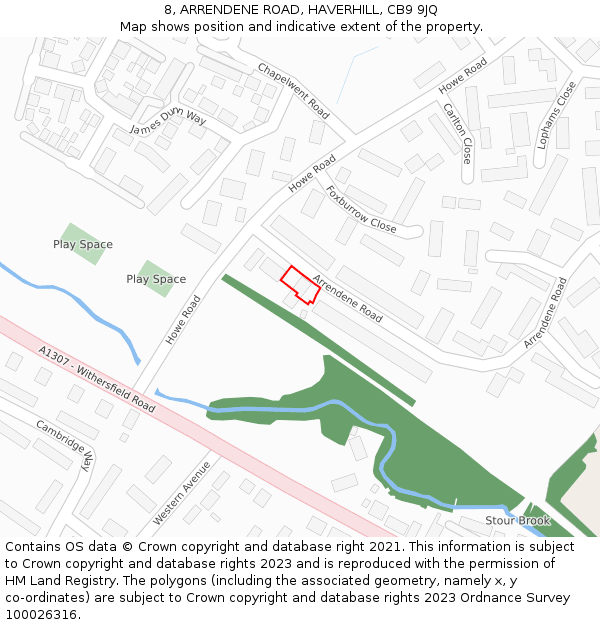 8, ARRENDENE ROAD, HAVERHILL, CB9 9JQ: Location map and indicative extent of plot