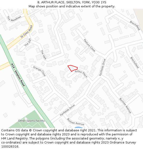 8, ARTHUR PLACE, SKELTON, YORK, YO30 1YS: Location map and indicative extent of plot