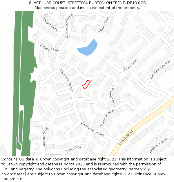 8, ARTHURS COURT, STRETTON, BURTON-ON-TRENT, DE13 0GS: Location map and indicative extent of plot