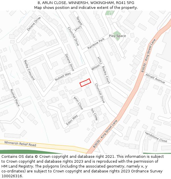 8, ARUN CLOSE, WINNERSH, WOKINGHAM, RG41 5PG: Location map and indicative extent of plot