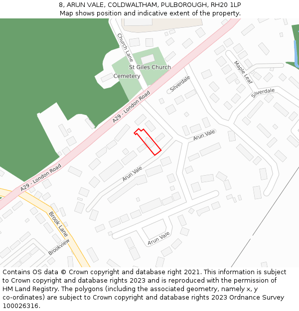 8, ARUN VALE, COLDWALTHAM, PULBOROUGH, RH20 1LP: Location map and indicative extent of plot
