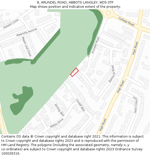8, ARUNDEL ROAD, ABBOTS LANGLEY, WD5 0TP: Location map and indicative extent of plot