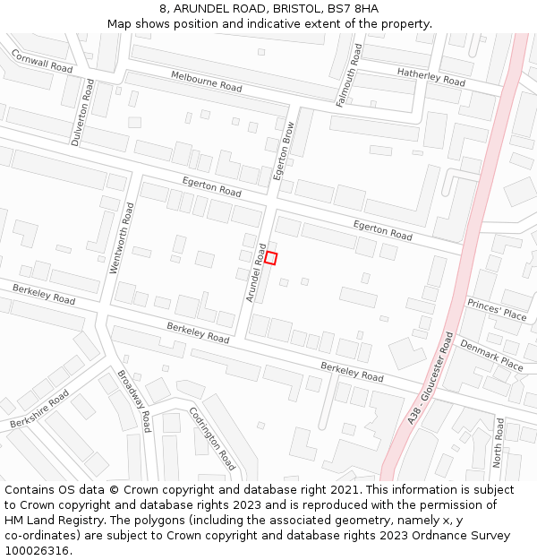 8, ARUNDEL ROAD, BRISTOL, BS7 8HA: Location map and indicative extent of plot