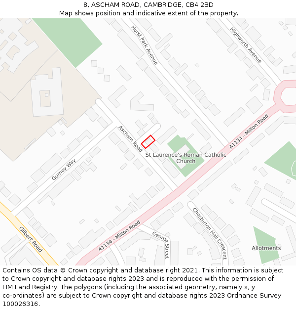 8, ASCHAM ROAD, CAMBRIDGE, CB4 2BD: Location map and indicative extent of plot