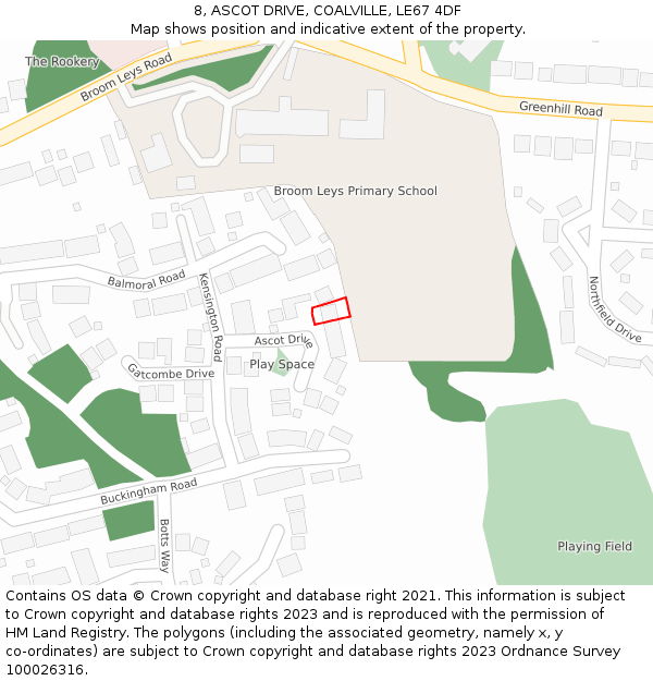 8, ASCOT DRIVE, COALVILLE, LE67 4DF: Location map and indicative extent of plot